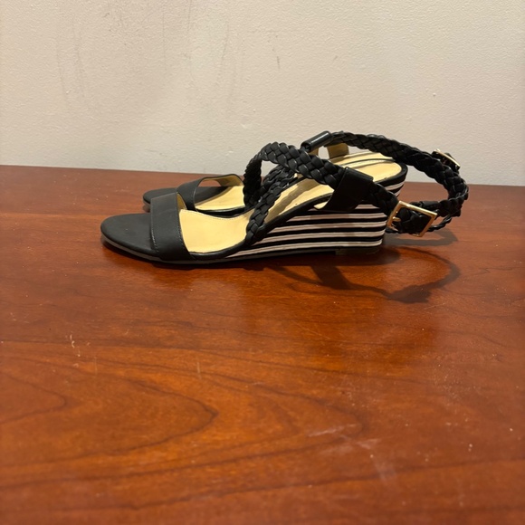 Talbots Royce Braided Leather Striped Cork Wedge Sandals in Black Size 6 - Picture 4 of 10